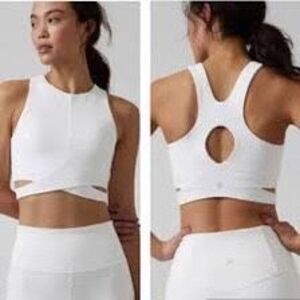 ATHLETA Women’s White Conscious Cut Out High Neck Crop Sports Bra Size XL